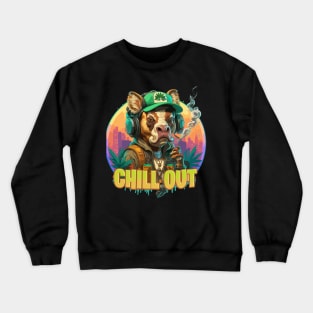 Urban Style Bull Wearing Headphones and smoking Crewneck Sweatshirt